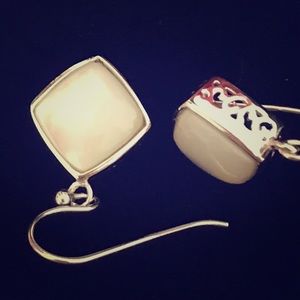 Mother-of-Pearl & SS geometric drop earrings